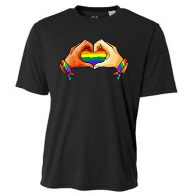 Hand Heart Unity Pride LGBTQ Rainbow Flag LGBT Pride Ally Cooling Performance Crew T-Shirt