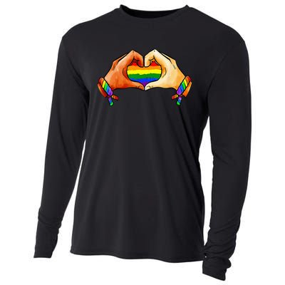 Hand Heart Unity Pride LGBTQ Rainbow Flag LGBT Pride Ally Cooling Performance Long Sleeve Crew