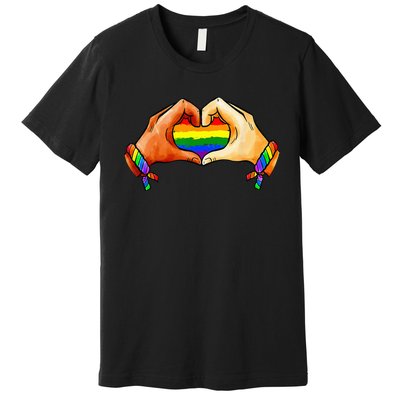 Hand Heart Unity Pride LGBTQ Rainbow Flag LGBT Pride Ally Premium T-Shirt