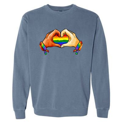 Hand Heart Unity Pride LGBTQ Rainbow Flag LGBT Pride Ally Garment-Dyed Sweatshirt