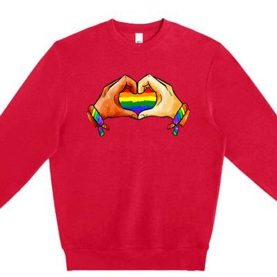 Hand Heart Unity Pride LGBTQ Rainbow Flag LGBT Pride Ally Premium Crewneck Sweatshirt