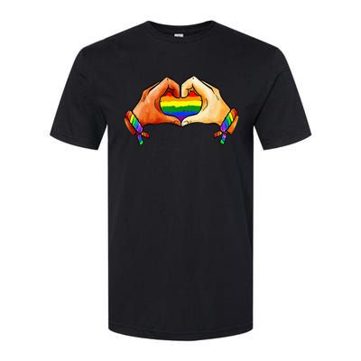 Hand Heart Unity Pride LGBTQ Rainbow Flag LGBT Pride Ally Softstyle CVC T-Shirt