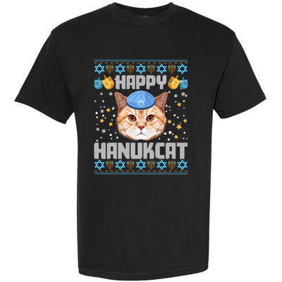 Happy Hanukcat Ugly Hanukkah Sweater Cat Chanukah Jewish Long Sleeve Garment-Dyed Heavyweight T-Shirt