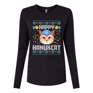 Happy Hanukcat Ugly Hanukkah Sweater Cat Chanukah Jewish Long Sleeve Womens Cotton Relaxed Long Sleeve T-Shirt