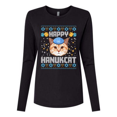 Happy Hanukcat Ugly Hanukkah Sweater Cat Chanukah Jewish Long Sleeve Womens Cotton Relaxed Long Sleeve T-Shirt