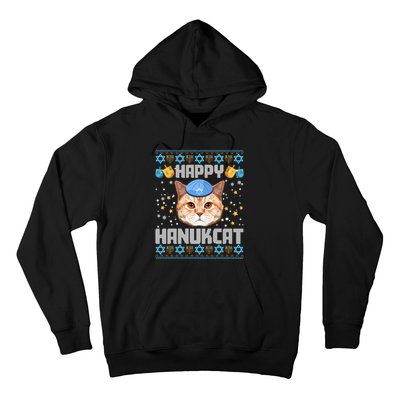 Happy Hanukcat Ugly Hanukkah Sweater Cat Chanukah Jewish Long Sleeve Hoodie