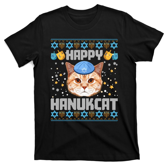 Happy Hanukcat Ugly Hanukkah Sweater Cat Chanukah Jewish Long Sleeve T-Shirt