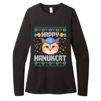 Happy Hanukcat Ugly Hanukkah Sweater Cat Chanukah Jewish Long Sleeve Womens CVC Long Sleeve Shirt