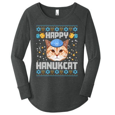 Happy Hanukcat Ugly Hanukkah Sweater Cat Chanukah Jewish Long Sleeve Women's Perfect Tri Tunic Long Sleeve Shirt