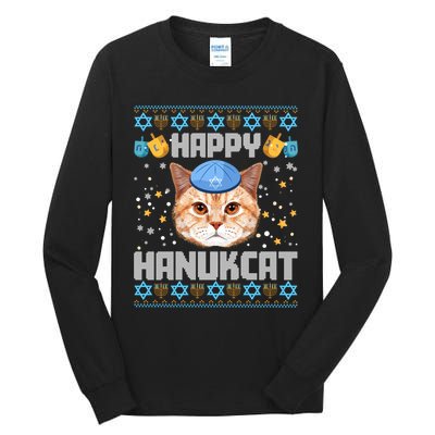 Happy Hanukcat Ugly Hanukkah Sweater Cat Chanukah Jewish Long Sleeve Tall Long Sleeve T-Shirt