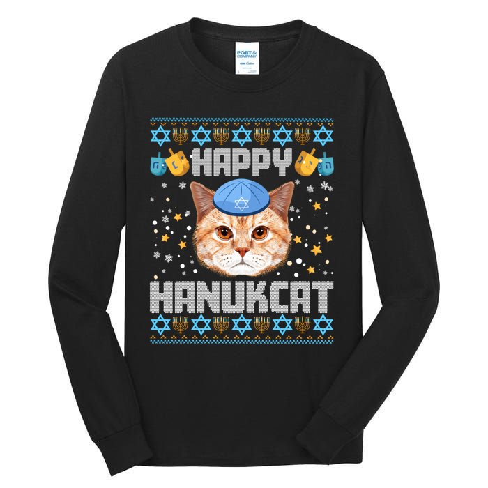 Happy Hanukcat Ugly Hanukkah Sweater Cat Chanukah Jewish Long Sleeve Tall Long Sleeve T-Shirt