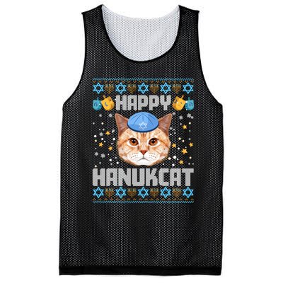 Happy Hanukcat Ugly Hanukkah Sweater Cat Chanukah Jewish Long Sleeve Mesh Reversible Basketball Jersey Tank