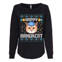 Happy Hanukcat Ugly Hanukkah Sweater Cat Chanukah Jewish Long Sleeve Womens California Wash Sweatshirt