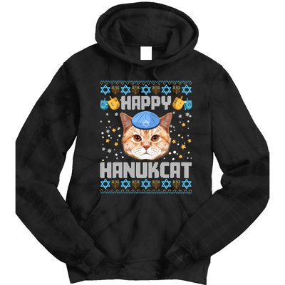 Happy Hanukcat Ugly Hanukkah Sweater Cat Chanukah Jewish Long Sleeve Tie Dye Hoodie