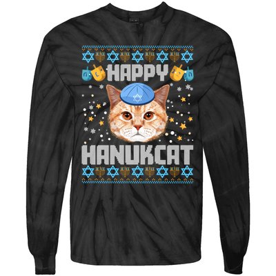 Happy Hanukcat Ugly Hanukkah Sweater Cat Chanukah Jewish Long Sleeve Tie-Dye Long Sleeve Shirt