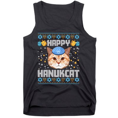 Happy Hanukcat Ugly Hanukkah Sweater Cat Chanukah Jewish Long Sleeve Tank Top