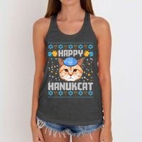 Happy Hanukcat Ugly Hanukkah Sweater Cat Chanukah Jewish Long Sleeve Women's Knotted Racerback Tank