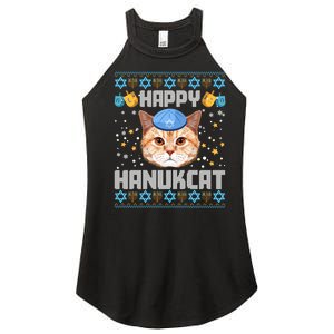 Happy Hanukcat Ugly Hanukkah Sweater Cat Chanukah Jewish Long Sleeve Women's Perfect Tri Rocker Tank