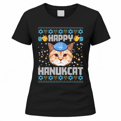 Happy Hanukcat Ugly Hanukkah Sweater Cat Chanukah Jewish Long Sleeve Women's T-Shirt