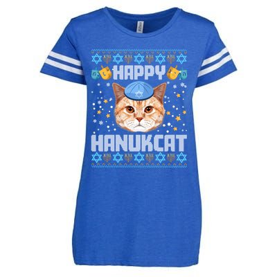 Happy Hanukcat Ugly Hanukkah Sweater Cat Chanukah Jewish Long Sleeve Enza Ladies Jersey Football T-Shirt