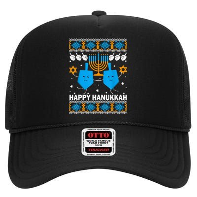 Happy Hanukkah Ugly Sweater Chanukah Jewish Christmas Gifts High Crown Mesh Back Trucker Hat