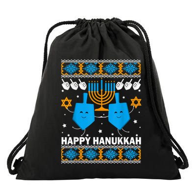Happy Hanukkah Ugly Sweater Chanukah Jewish Christmas Gifts Drawstring Bag
