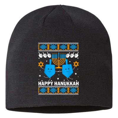 Happy Hanukkah Ugly Sweater Chanukah Jewish Christmas Gifts Sustainable Beanie