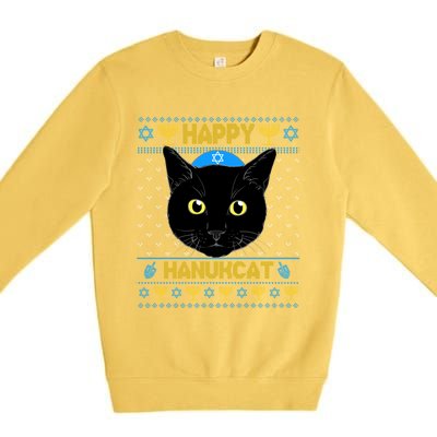 Happy Hanukcat Ugly Hanukkah Sweater Cat Chanukah Jewish Gift Premium Crewneck Sweatshirt