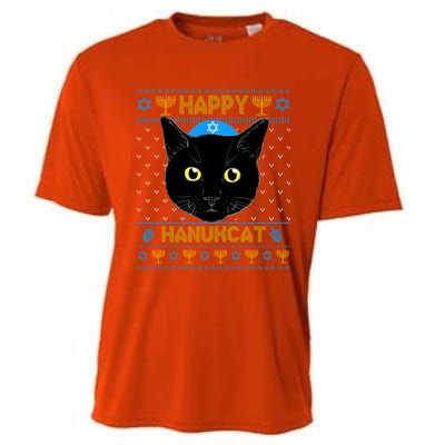 Happy Hanukcat Ugly Hanukkah Sweater Cat Chanukah Jewish Gift Cooling Performance Crew T-Shirt