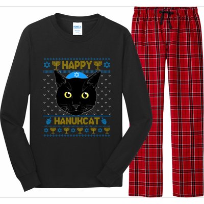 Happy Hanukcat Ugly Hanukkah Sweater Cat Chanukah Jewish Gift Long Sleeve Pajama Set