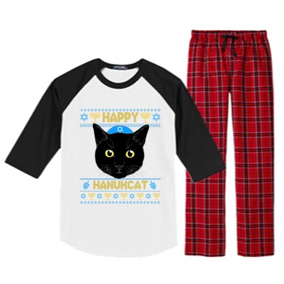 Happy Hanukcat Ugly Hanukkah Sweater Cat Chanukah Jewish Gift Raglan Sleeve Pajama Set