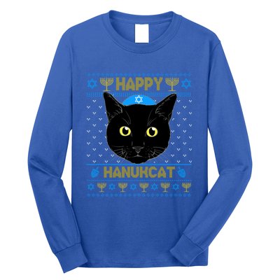 Happy Hanukcat Ugly Hanukkah Sweater Cat Chanukah Jewish Gift Long Sleeve Shirt