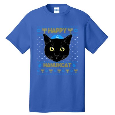 Happy Hanukcat Ugly Hanukkah Sweater Cat Chanukah Jewish Gift Tall T-Shirt