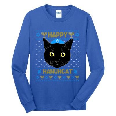 Happy Hanukcat Ugly Hanukkah Sweater Cat Chanukah Jewish Gift Tall Long Sleeve T-Shirt