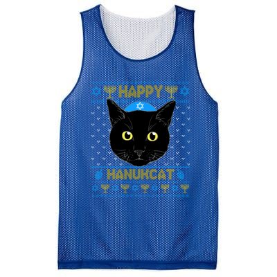 Happy Hanukcat Ugly Hanukkah Sweater Cat Chanukah Jewish Gift Mesh Reversible Basketball Jersey Tank