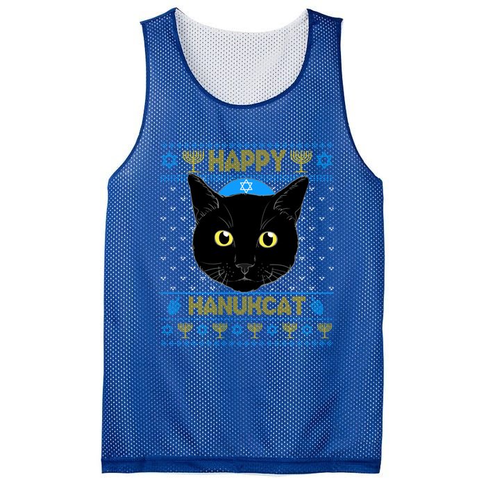 Happy Hanukcat Ugly Hanukkah Sweater Cat Chanukah Jewish Gift Mesh Reversible Basketball Jersey Tank