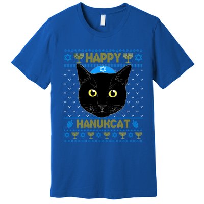 Happy Hanukcat Ugly Hanukkah Sweater Cat Chanukah Jewish Gift Premium T-Shirt