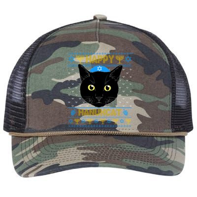 Happy Hanukcat Ugly Hanukkah Sweater Cat Chanukah Jewish Gift Retro Rope Trucker Hat Cap