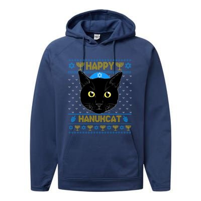 Happy Hanukcat Ugly Hanukkah Sweater Cat Chanukah Jewish Gift Performance Fleece Hoodie