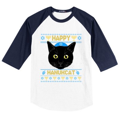 Happy Hanukcat Ugly Hanukkah Sweater Cat Chanukah Jewish Gift Baseball Sleeve Shirt