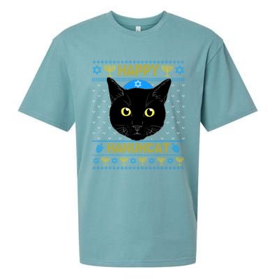 Happy Hanukcat Ugly Hanukkah Sweater Cat Chanukah Jewish Gift Sueded Cloud Jersey T-Shirt