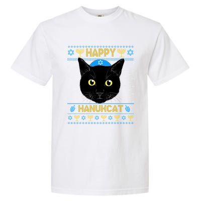 Happy Hanukcat Ugly Hanukkah Sweater Cat Chanukah Jewish Gift Garment-Dyed Heavyweight T-Shirt