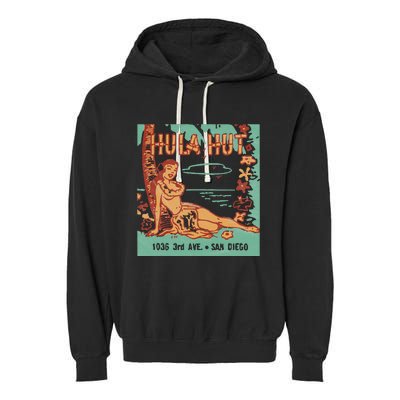 Hula Hut Vintage Tiki Bar Summer Vacation Garment-Dyed Fleece Hoodie