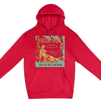 Hula Hut Vintage Tiki Bar Summer Vacation Premium Pullover Hoodie