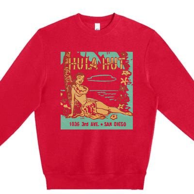 Hula Hut Vintage Tiki Bar Summer Vacation Premium Crewneck Sweatshirt