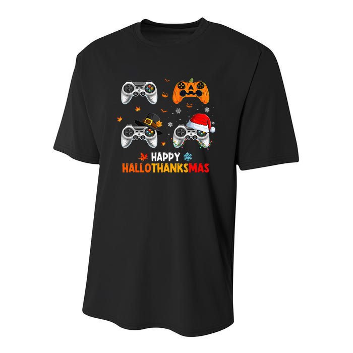 Happy Hallothanksmas Video Game Halloween Thanksgiving Xmas Youth Performance Sprint T-Shirt