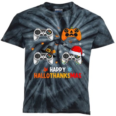 Happy Hallothanksmas Video Game Halloween Thanksgiving Xmas Kids Tie-Dye T-Shirt