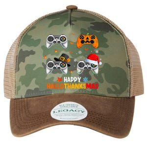 Happy Hallothanksmas Video Game Halloween Thanksgiving Xmas Legacy Tie Dye Trucker Hat