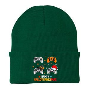 Happy Hallothanksmas Video Game Halloween Thanksgiving Xmas Knit Cap Winter Beanie