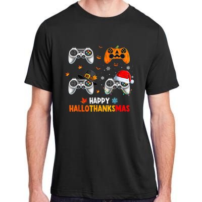 Happy Hallothanksmas Video Game Halloween Thanksgiving Xmas Adult ChromaSoft Performance T-Shirt